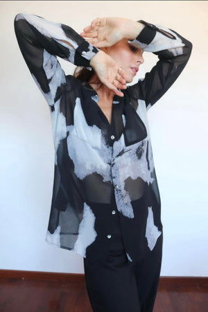 Camicia velata stampa astratta