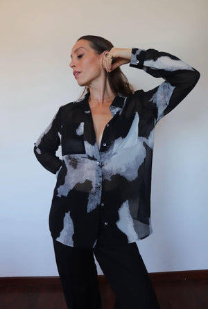 Camicia velata stampa astratta